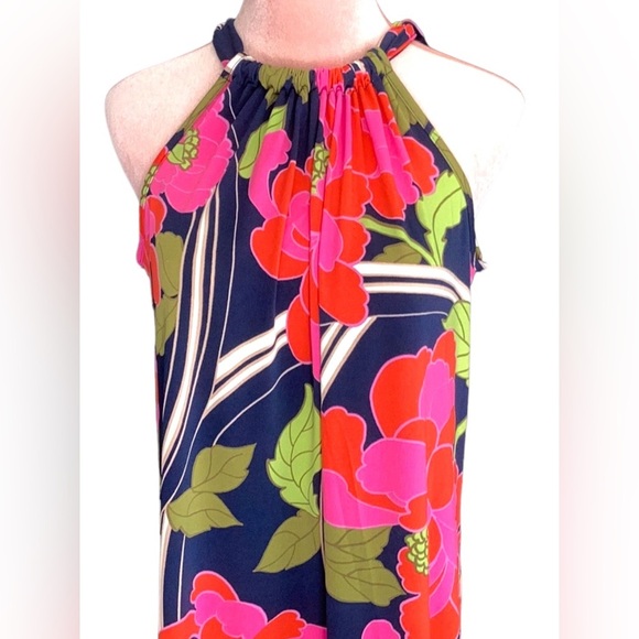 TRINA TURK NWT JUJU FLORAL SWIRL HALTER MINI DRESS NAVY MULTI MEDIUM - Picture 4 of 9